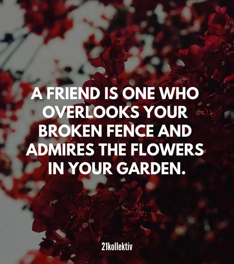 A friend is someone who overlooks your broken fence and admires the flowers in your garden.